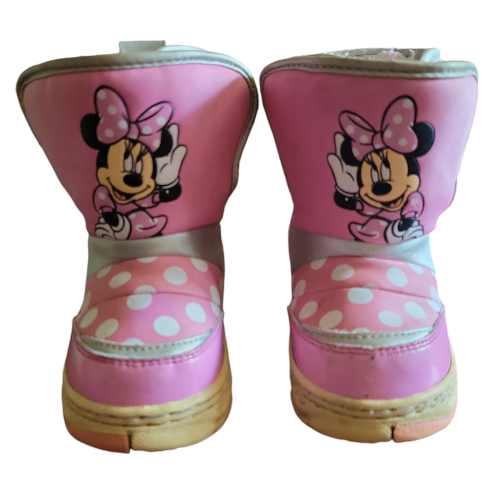 Vtg Disney Minnie Mouse Pink Polka Dot Play Work Winter Boots Sz 6